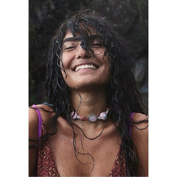 Free People Bohemian Chunky Agnes Choker Silver Pink Beach Boho NWT HTF Layering - Picture 13 of 14